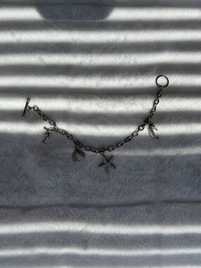 Sterling Silver Tone Beach Charm Bracelet - Silver